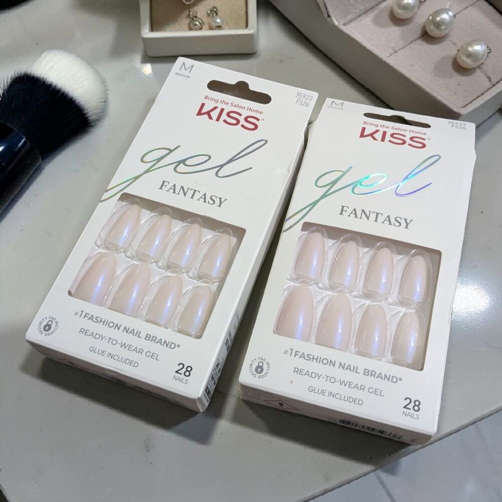 KISS Gel Fantasy Medium Press On Nails, 2 Pack Nude Pearl Ready To Wear Manicure